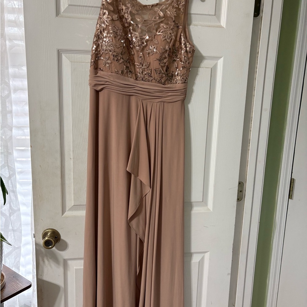 Night Way Collections Sequin Lace Maxi Dress in Blush